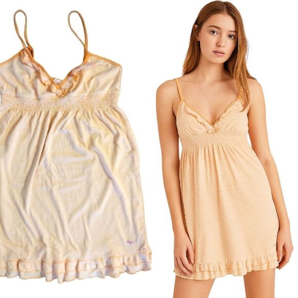 PINK VS VTG 90s Tangerine Striped Embroidery Dog Babydoll Dress Medium